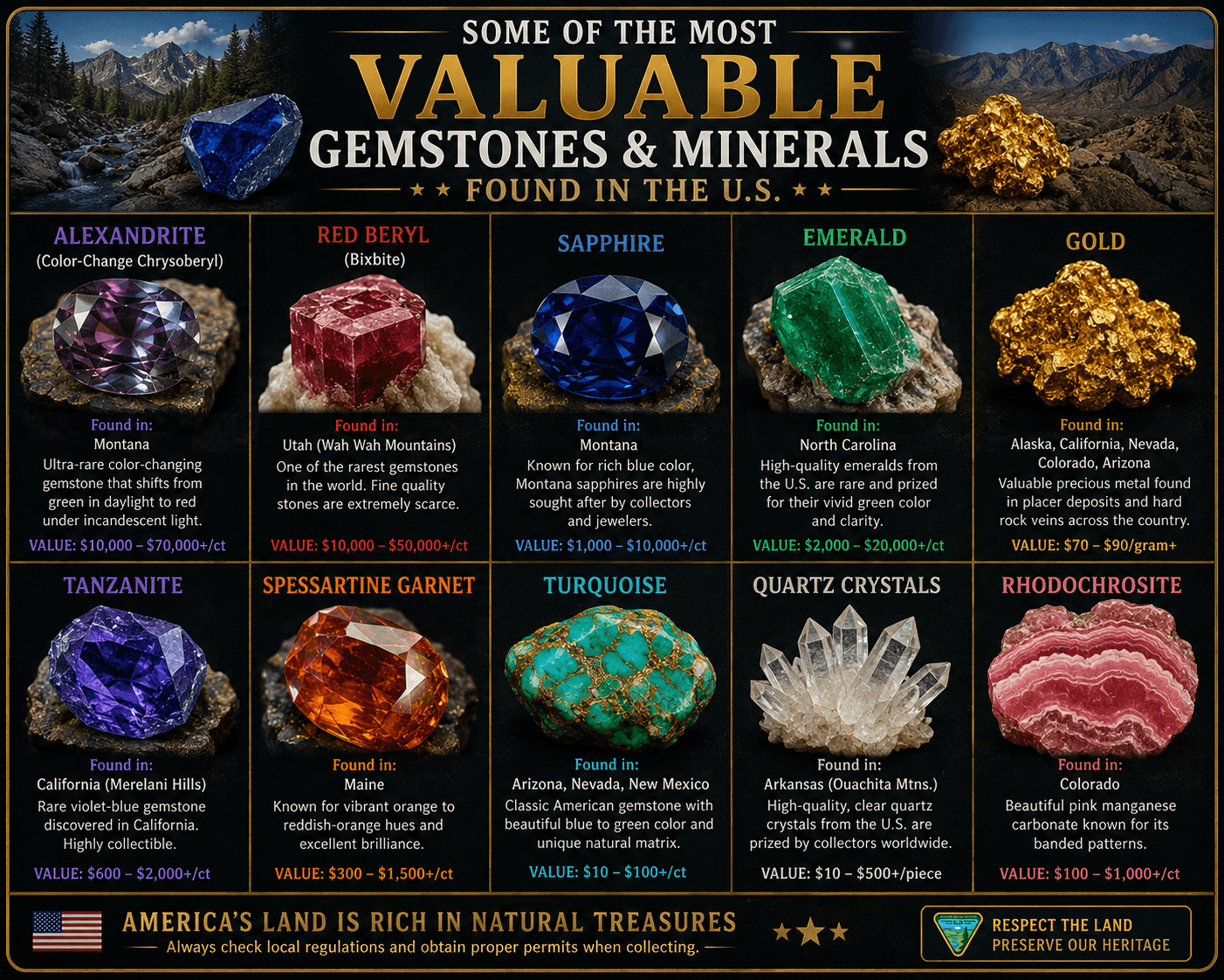 50 Most Valuable Gemstones & Minerals in the U.S. — Locations & Values (2026)